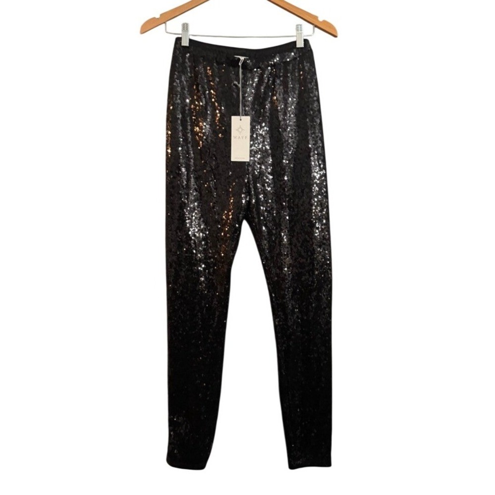NWT WAYF Black Sequin High Waist Skinny Leg Pants Size S
